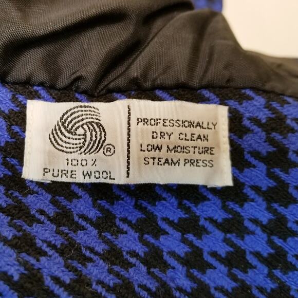 VTG-JH Collectibles Women's Blue/Black Houndstooth Long Sleeve Wool Blazer Sz 12 - Picture 10 of 12